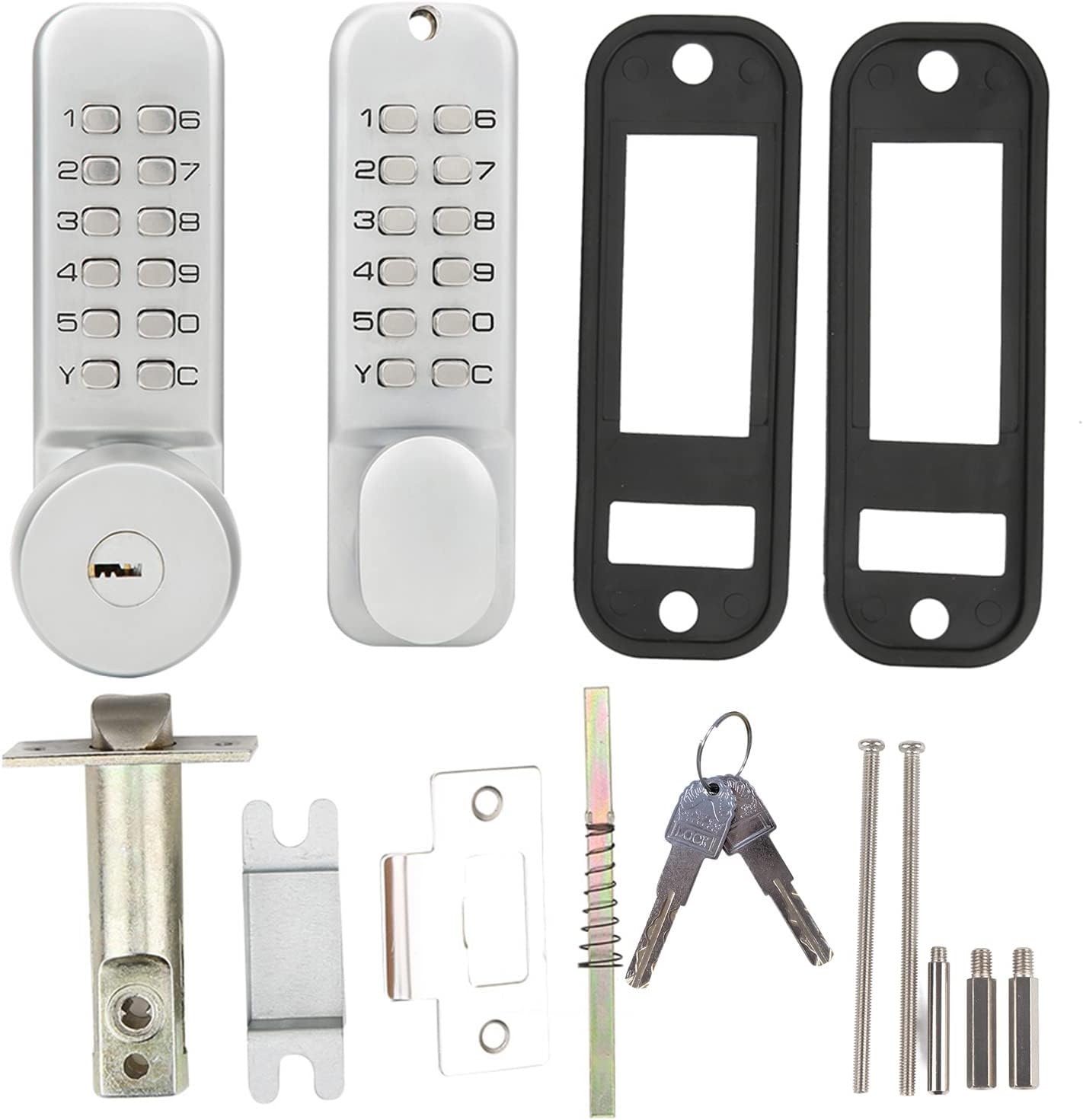 Double Sided Mechanical Password Lock, Indoor Outdoor Door Lock, 1-11 Digit Code Lock with Keys for Courtyard Gate Wooden Patio Door, Zinc Alloy No Battery