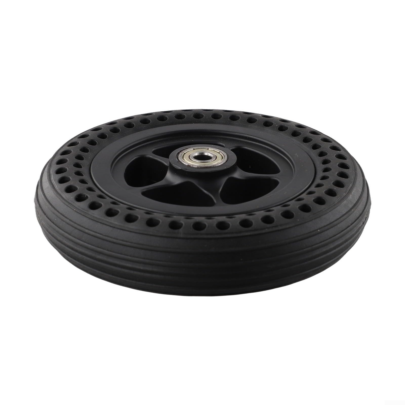 6 cali, pełne gumowe opony 6 x 1 1/4 z piastą koła do skuterów elektrycznych i wózków inwalidzkich, łożysko 8 mm, wytrzymały materiał gumowy z tworzywa sztucznego, czarne (2 szt.)