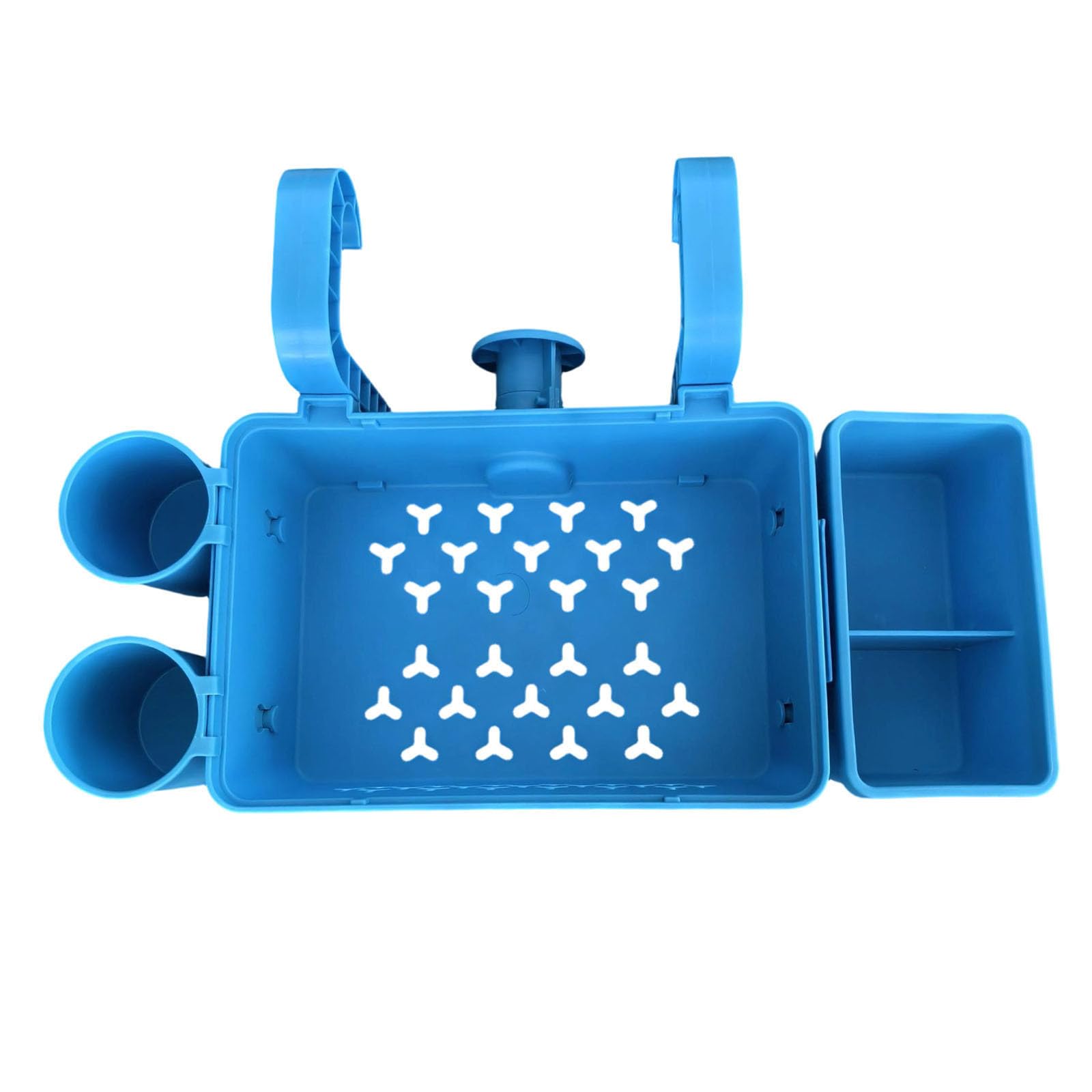 Poolside Hanging Storage Caddy Waterproof Pool Storage Basket Plastic Large Capacity Basket Pool Accessories Bin with Over Edge Hooks Suction Cups and Cup Holder Hooks for Pools Bathroom (Blue-3)