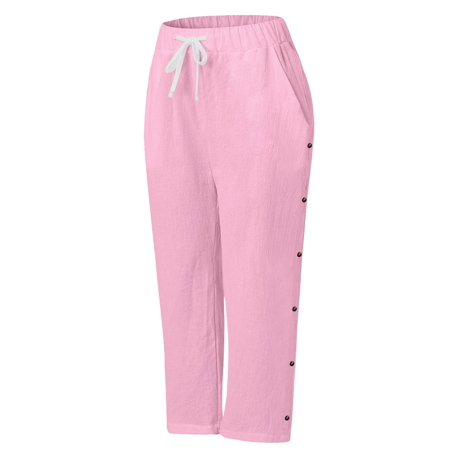 Pantaloni Capri in cotone e lino per ragazze Pantaloni larghi per la scuola Pantaloni da tuta per bambini con bottoni coulisse elastico in vita pantaloni sportivi casual traspiranti
