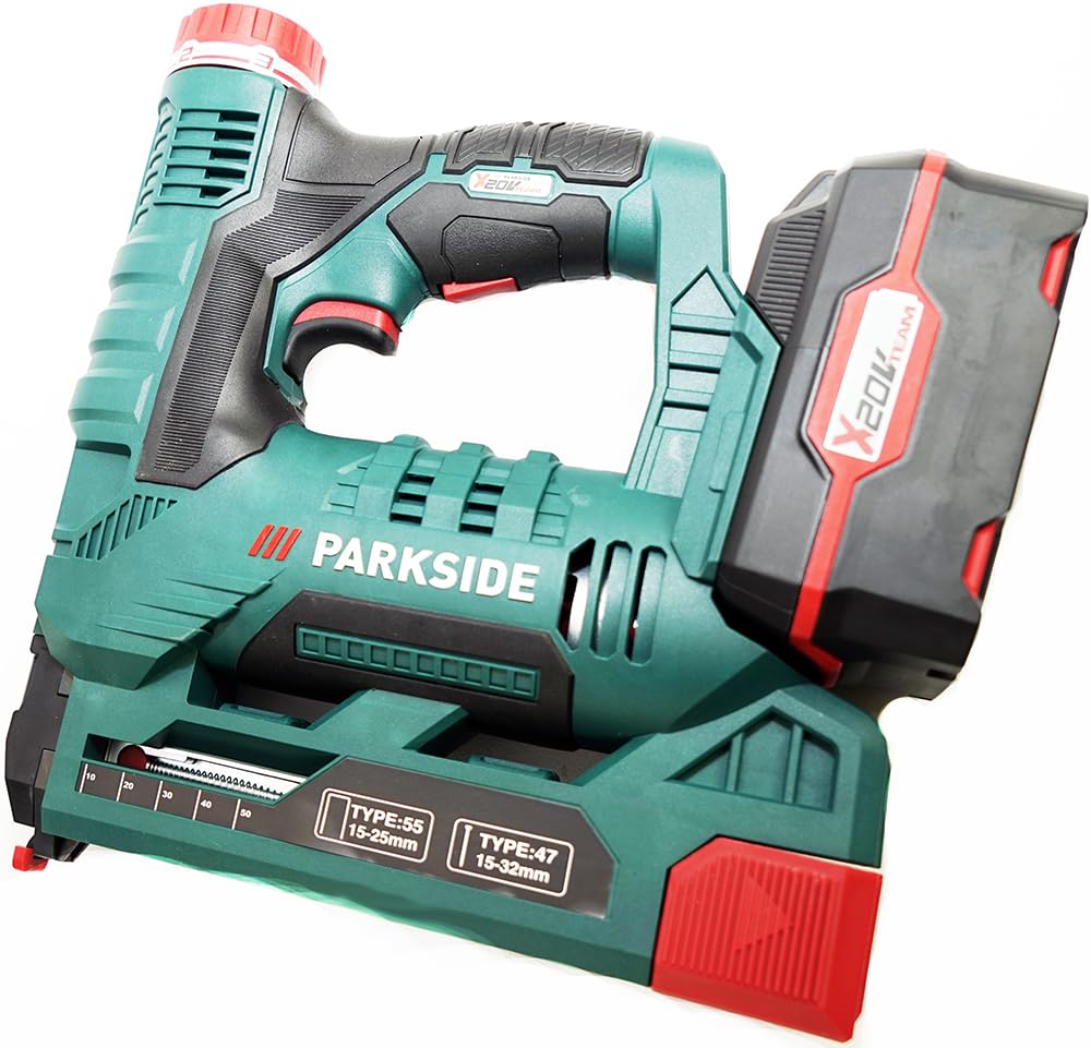HEADNMORE® Paquete – 1 grapadora Parkside de 20 V con batería PAT 20 + 1 llavero HEADNMORE® (1 batería de 4 Ah)