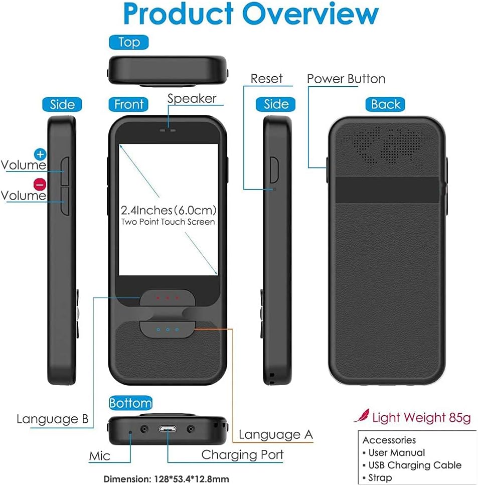 Language Translator Device Portable Two-Way Voice Interpreter Support 68 Languages Voice Translation 2.4Inch Touch Screen WiFi Connection Decoration,