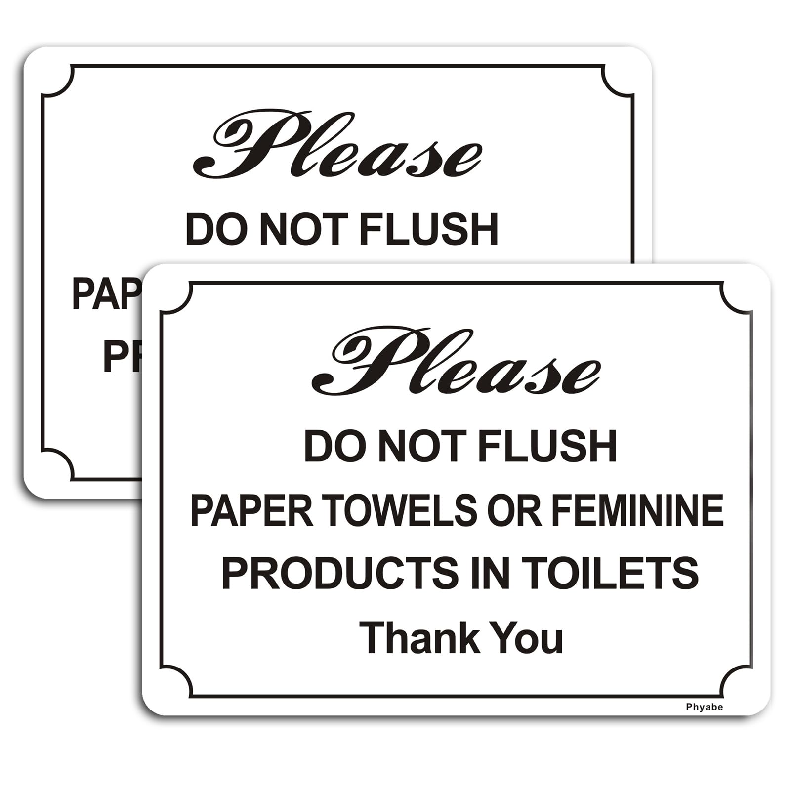 Do Not Flush Paper Towels or Feminine Products in Toilets Sign 10” x 7” Thick Acrylic Self-Adhesive Modern Design Sign, Easy to Install, White