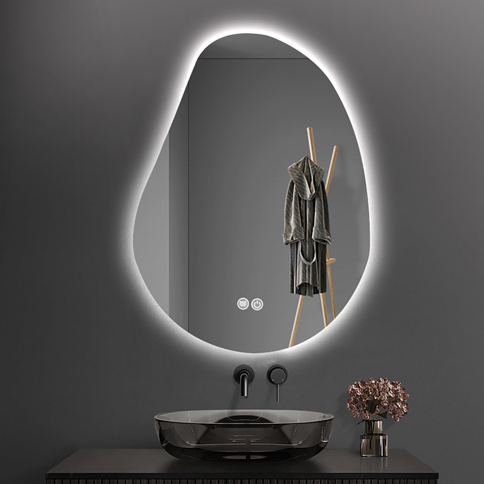 FGXHHS Asymmetrical LED Frameless, Backlit Anti-Fog HD Glass Wall Mounted Vanity Mirror | 60x80cm/23.6x31.5in Illuminated Decorative for Living Room Entryway