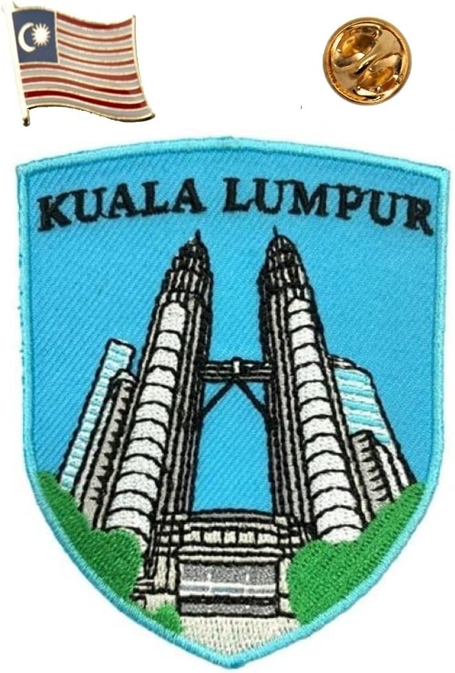 A-ONE - Kuala Lumpur Embroidered Patch+Malaysia Flag Lapel Pin, Petronas Twin Towers Embroidery, Landmark Iron-on Sew Patch, Malaysia Flag Pin, Adhesive Patches Accessories NO.216P