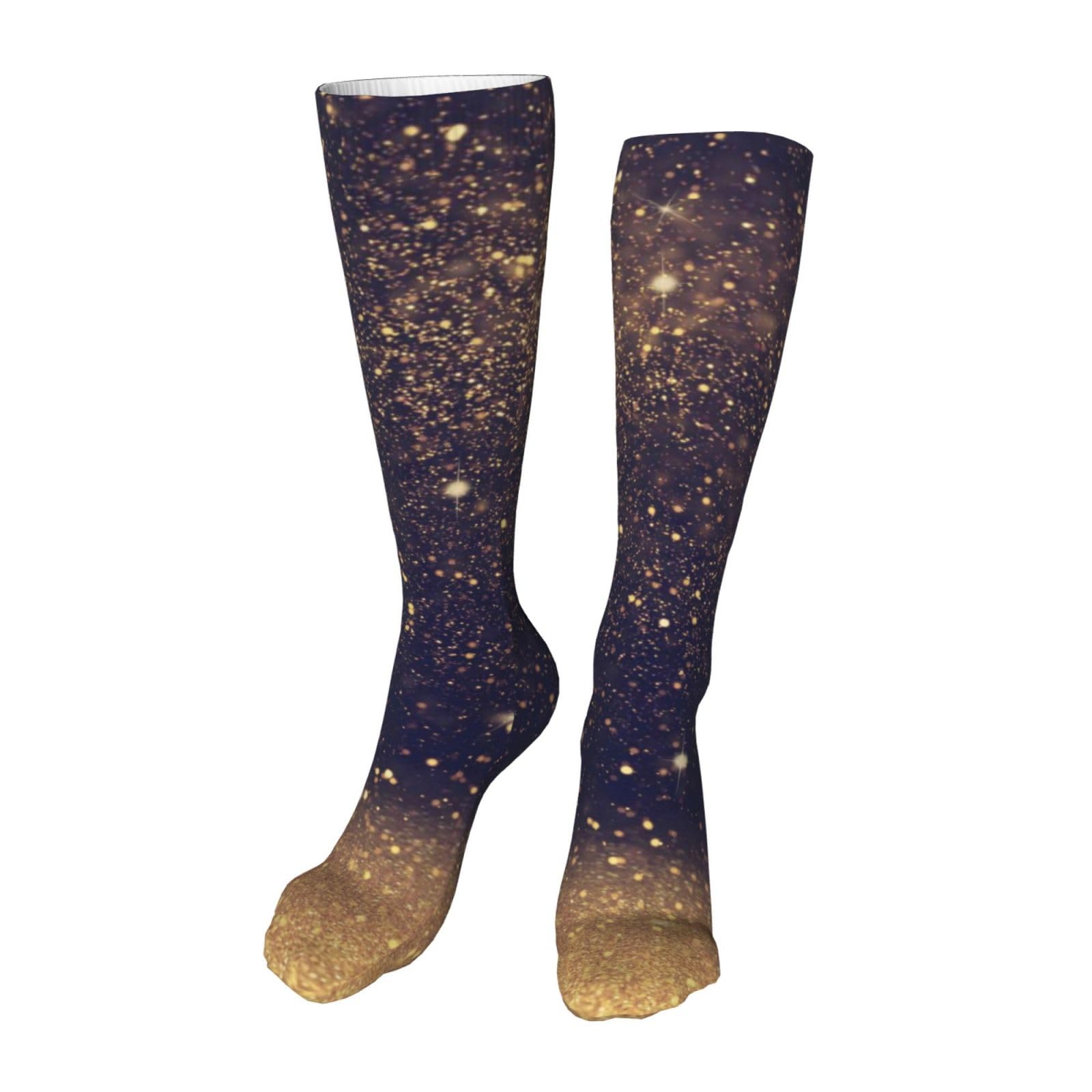 Melbrakin Gold Black Glitter Knee High Socks Long Cosplay Casual Socks For Womens