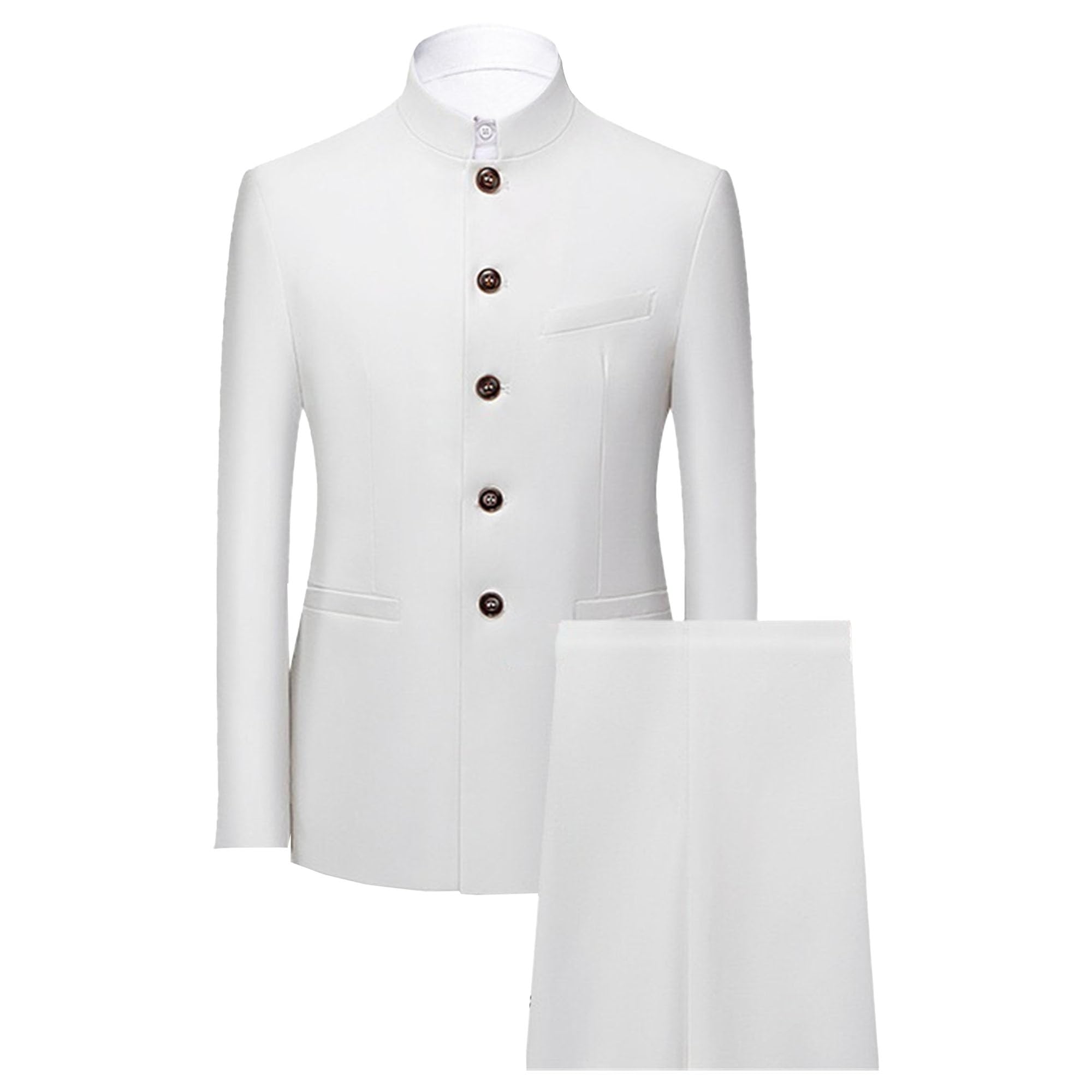 Maiyifu-GJ Men 2 Pieces Chinese Tunic Suit Mandarin Collar Blazer Set Button Jacket Pant Set Traditional Uniform Groom Dress