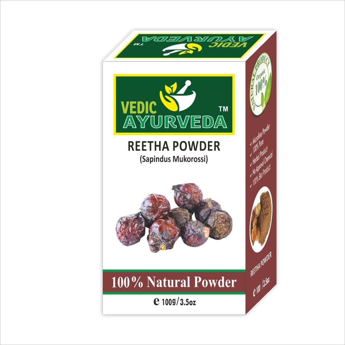 VEDICAYURVEDAReetha Powder- Bio-Organic and Natural 100% Pure Reetha Powder/For Natural Hair Treatment/For Silky and Smooth Hair-(Pack of 1)-(100gm)