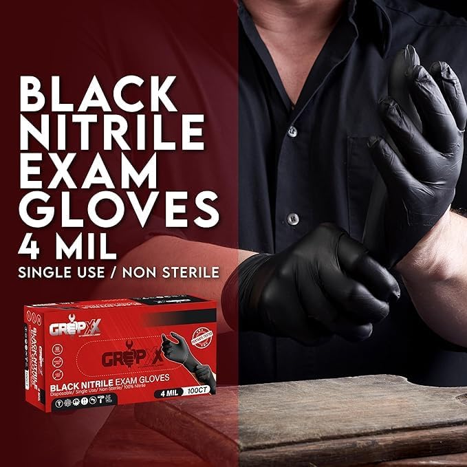 Black Nitrile Gloves Disposable Latex Free & Powder Free, 4 Mil Rubber Glove, Cleaning, Cooking, Mechanic(XS-XXL) thumbnail