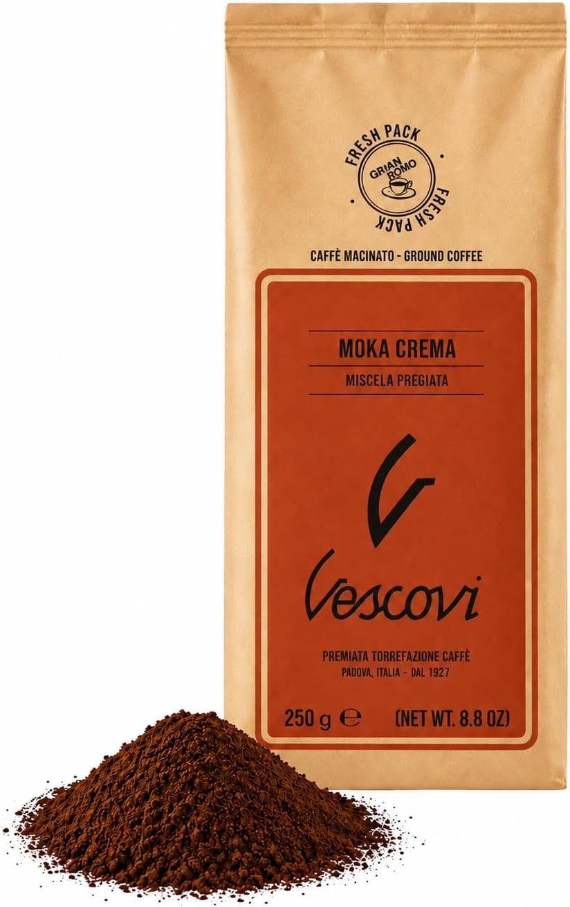 Moka Crema – Premium Italian Ground Espresso – Medium Roast Coffee – For Moka, French Press & Pour Over – 8.8 oz (250g)