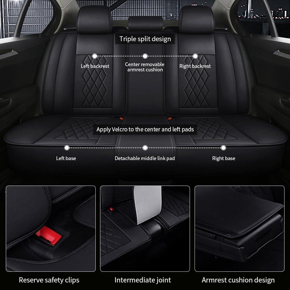 5 Seat Covers for Infiniti Q50 2014-2024,Nappa Leather Car Seat Covers,Car Seat Cushions,Waterproof Soft Car Seat Covers,Airbag Compatible Interior Accessories(Deluxe,Classic+Black)