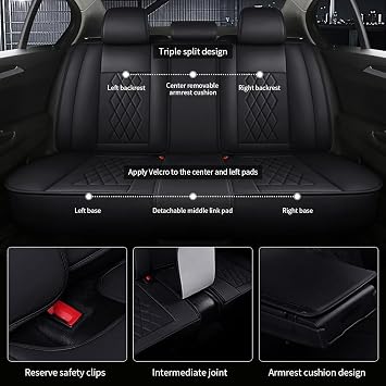 Leather Car Seat Covers for Mitsubishi Mirage G4 2017-2024 Waterproof,Breathable and Non-Slip Napa Leather Car Interior,Comfortable and Durable,Easy to Install(5PCS Comfort,Classic+Black