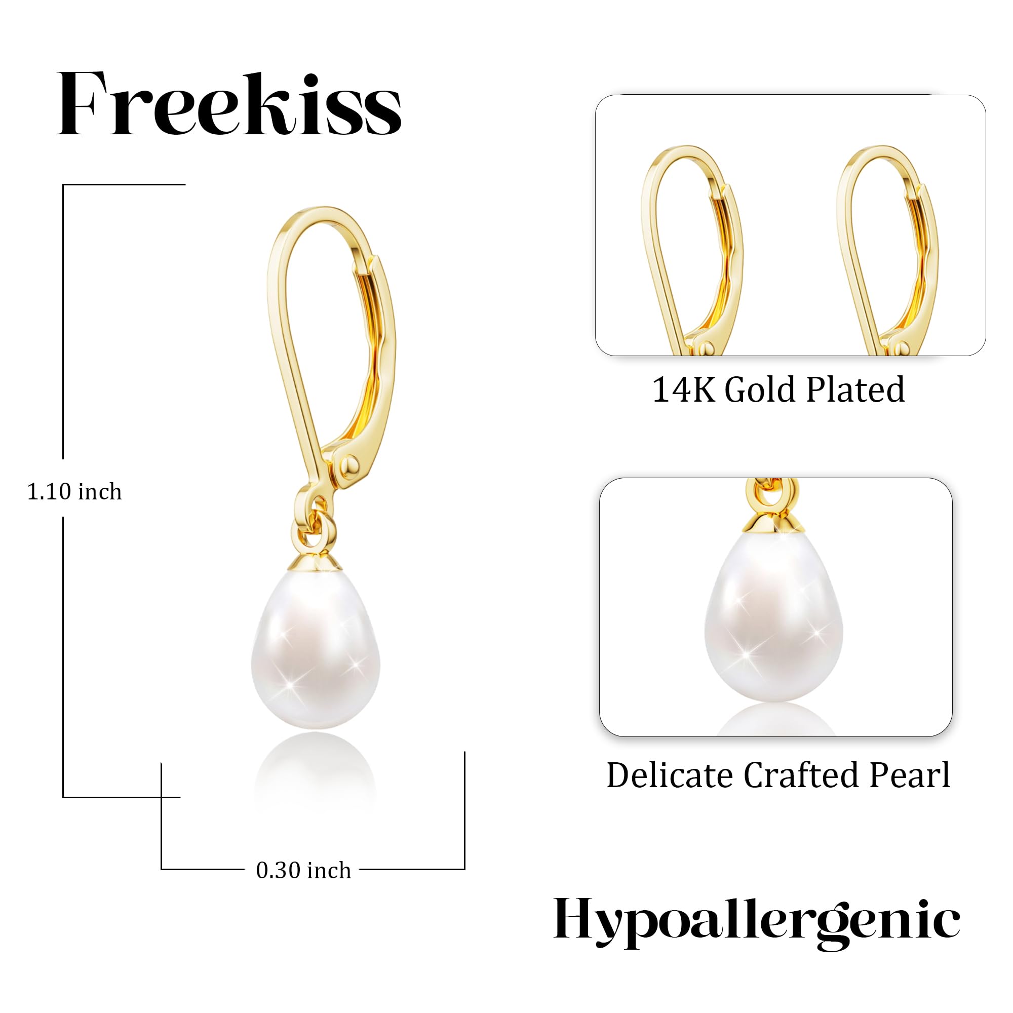 Freekiss Pearl Earrings for Women Trendy: Flat Back Stud Earrings 14K Gold Plated/925 Sterling Silver Freshwater Pearl Dangle Earrings Cute Bow Earrings Wedding Jewelry Birthday Gifts for Women Girls