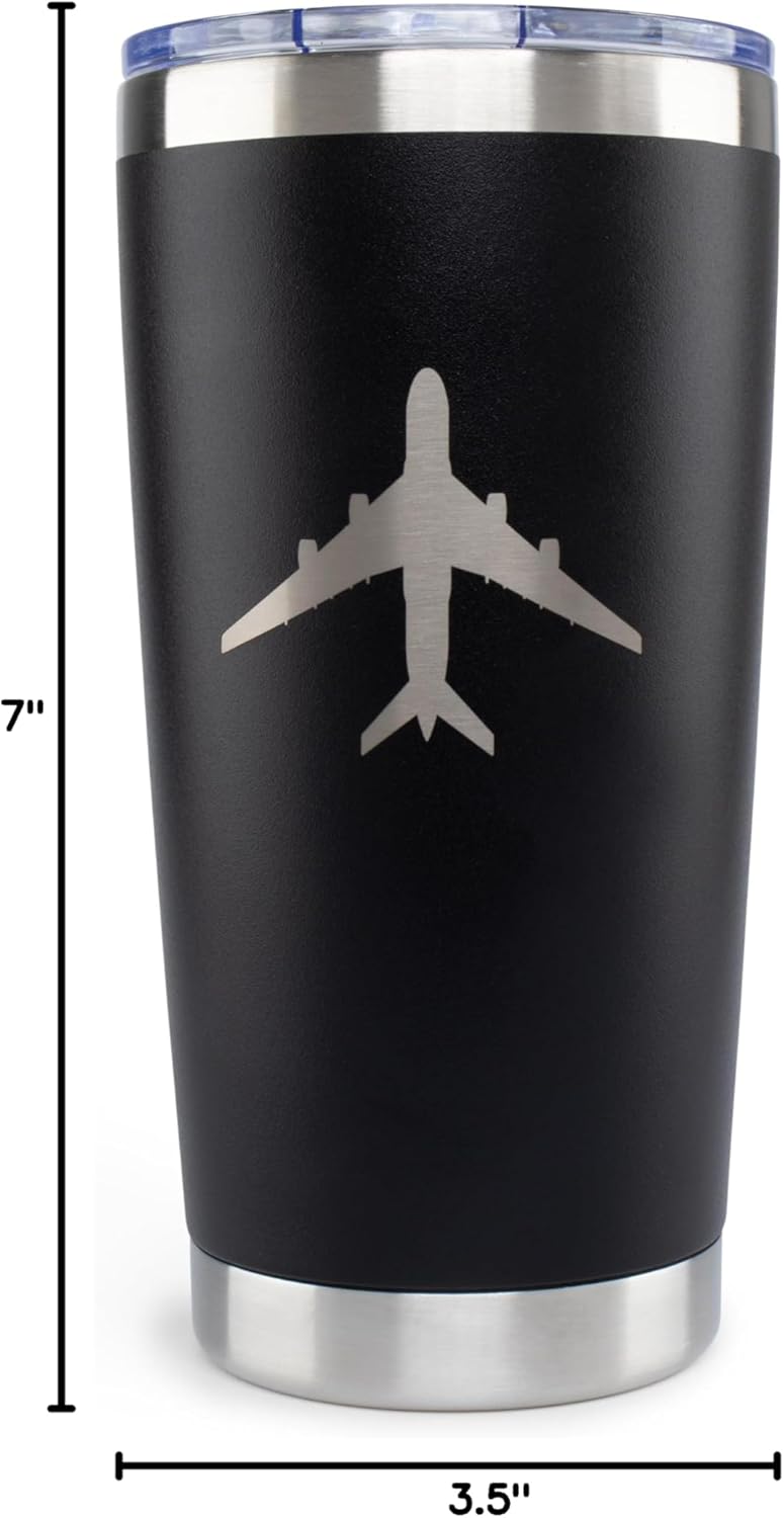 JENVIO Pilot Gifts | 20oz Laser Etched Stainless Steel Travel Tumbler Mug 2 Lids 2 Straws Gift Box and Card Included | Aviation Flight Attendant Airplane Decor Men Christmas - Image 9