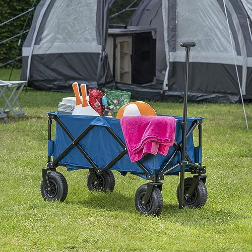 Campart HC-0414 – Faltbarer Bollerwagen Rochelle – Luftreifen – 103 L – bis zu 70 kg – mit Aufbewahrungstasche – Blau