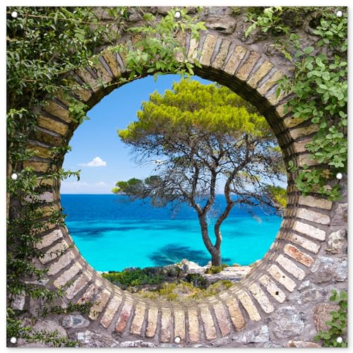 MuchoWow Poster Exterieur Mer - Arbre - Tropical - Vista Decoration Murale 100x100 cm Résistant aux intempéries/Soleil