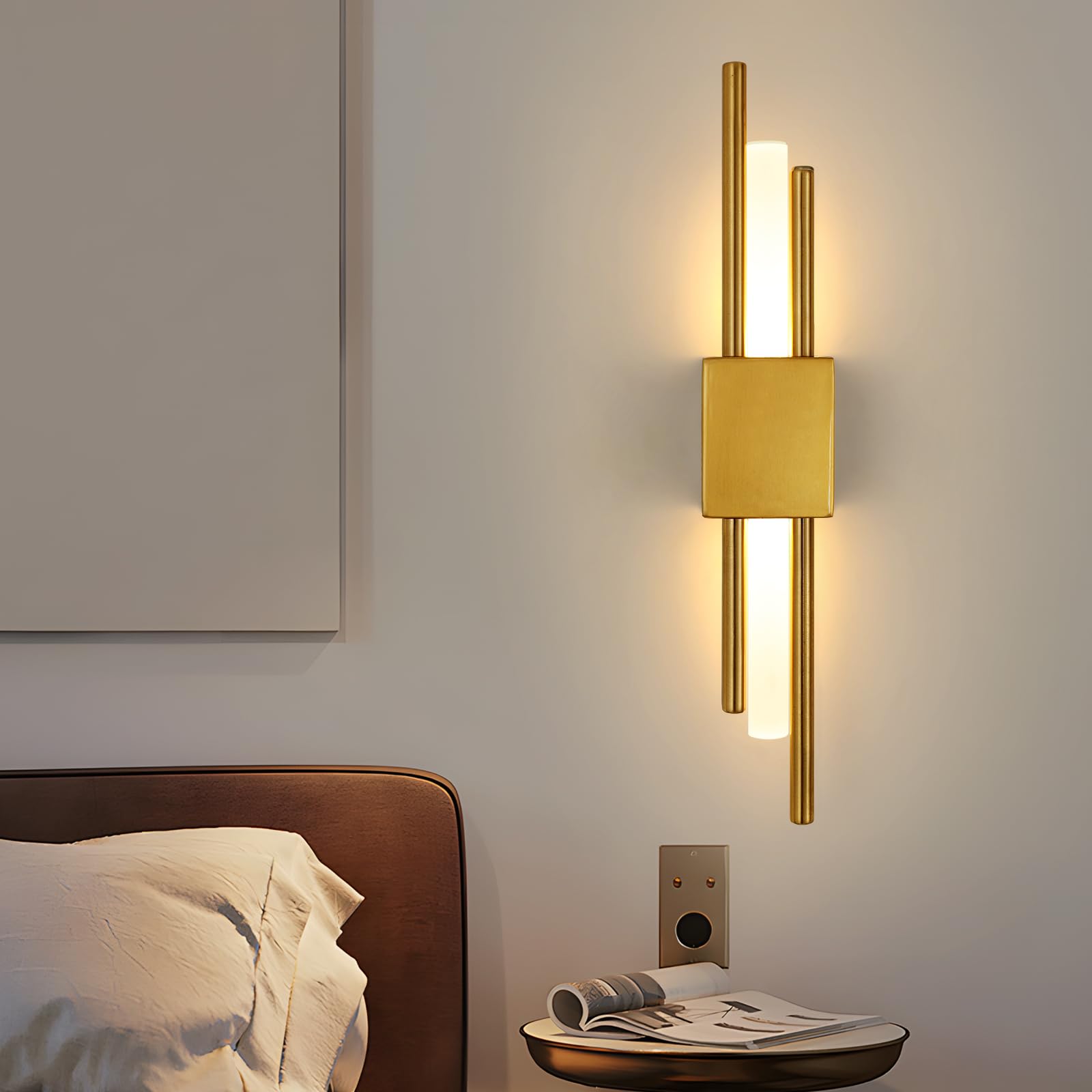 Comely Apliques de Pared Interior LED, 10W Moderno Lámpara de Pared 3000K, Aplique de Pared Largo Dorado para Dormitorio, Salón, Comedor, Pasillo, Escalera