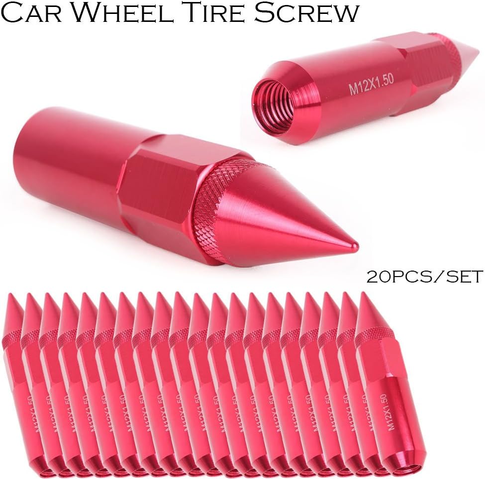 Mallofusa 20Pcs Red M12X1.5 60mm Extended Tuner Spike Lug Nuts Set for Honda Acura Toyota Scion Subaru