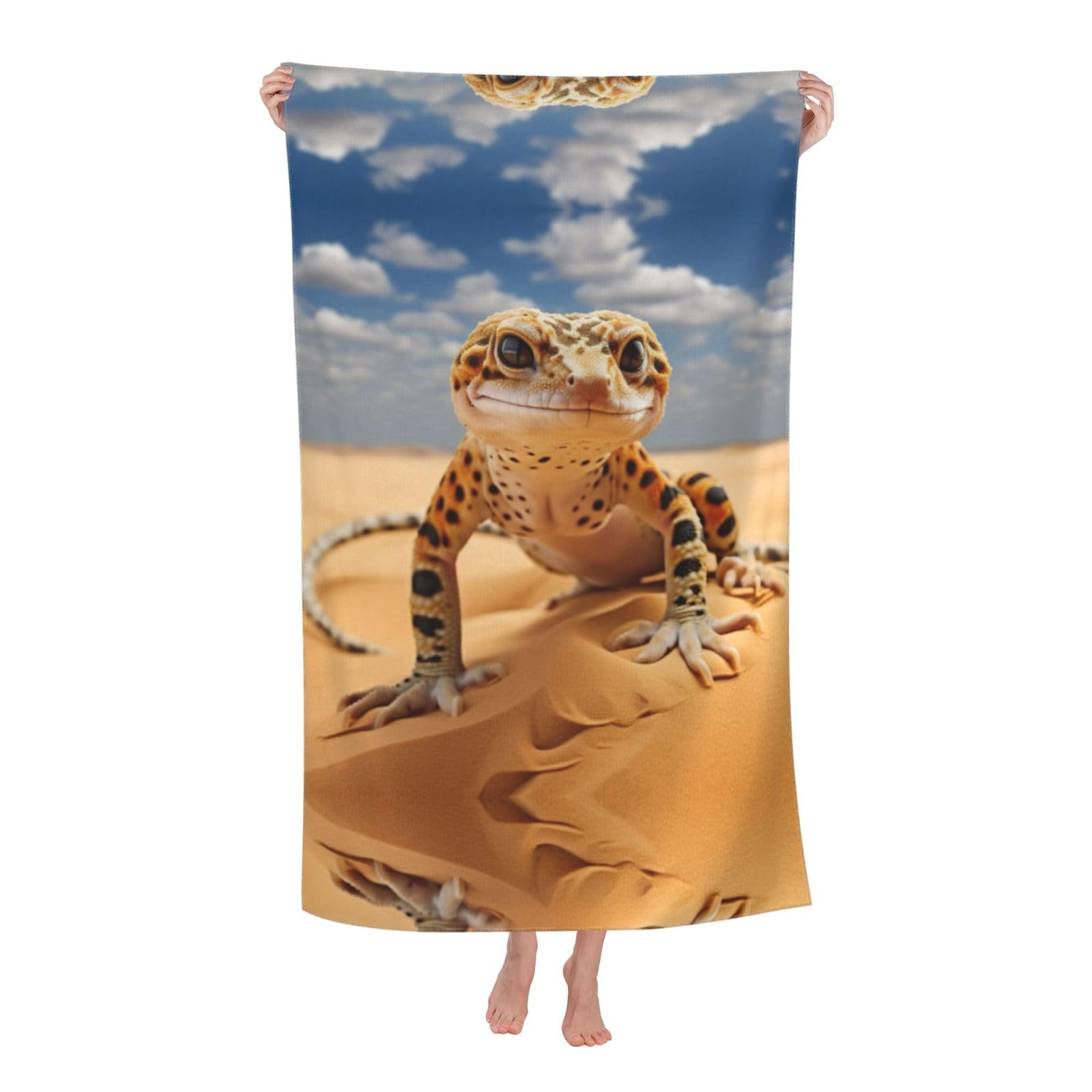 Oazcvbnn Women's White Sand Leopard Gecko Print Adult Beach Towel Summer Travel Pool Vacation Swimming Fitness Outdoor Adventures