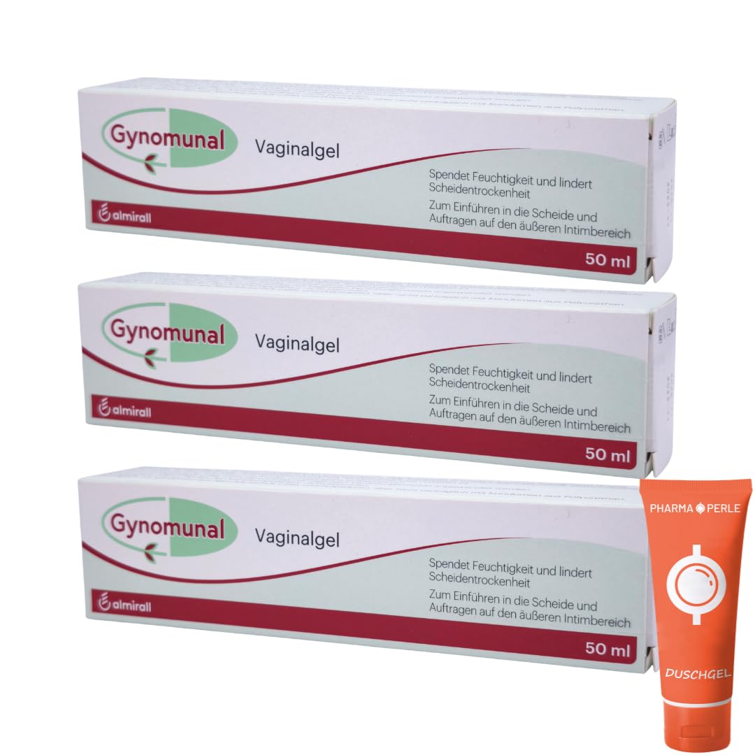 Gynomunal Vaginalgel 50 ml I Hormonfreies Vaginalgel bei Trockenheitsgefühl im Intimbereich I mit Hyaluronsäure, Liposomen & Vitamin E I inkl. Applikator I Intimpflege I mit Pharma Perle Duschgel (3x)