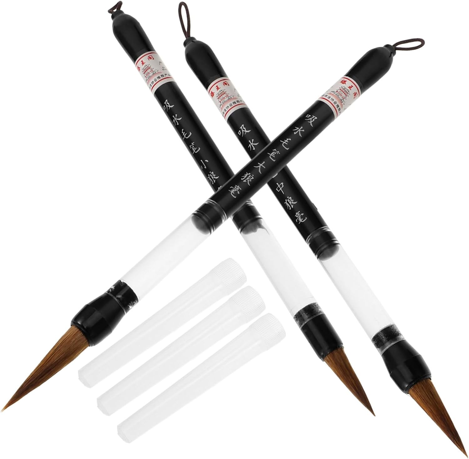 Chinese caligraphy brush, 3pcs Lang Hair Brush Regular Script Brushes Kanji Art Brushes Japanese Sumi-e Drawing Brush Student Calligraphy Pens Calligraphy Writing Brush Chinese Ink Brush Ink Brush Pen
