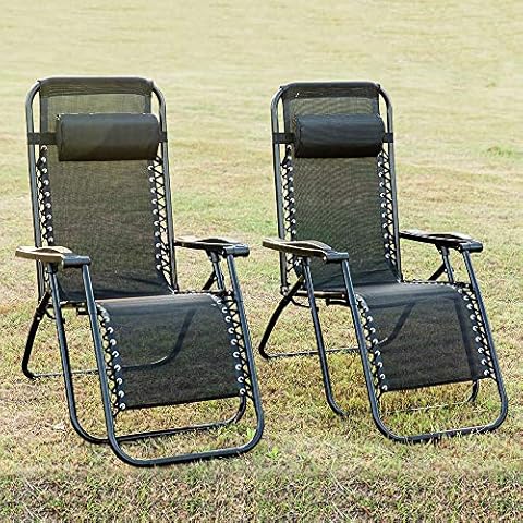 Leisure Zone 2 PCS Folding Zero Gravity Chairs with Head Pillow, Garden Outdoor Patio Sunloungers Folding Reclining Chairs Lounger Deck Chairs Cover