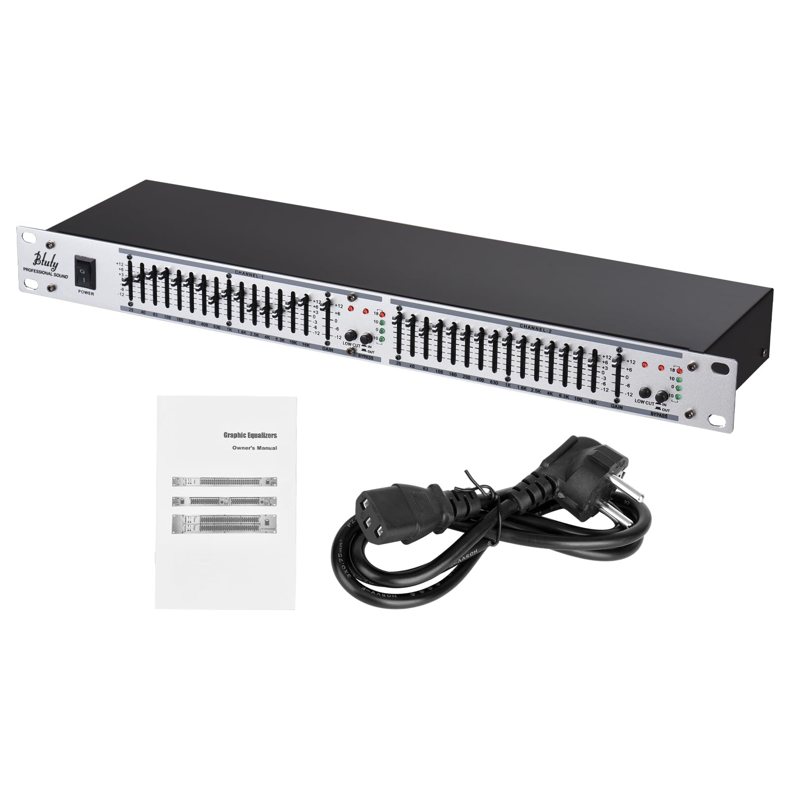 Btuty EQ-215 Égaliseur Double Canal 15-Bandes 1U Montage en Rack Égaliseur Graphique Stéréo 2 Canaux
