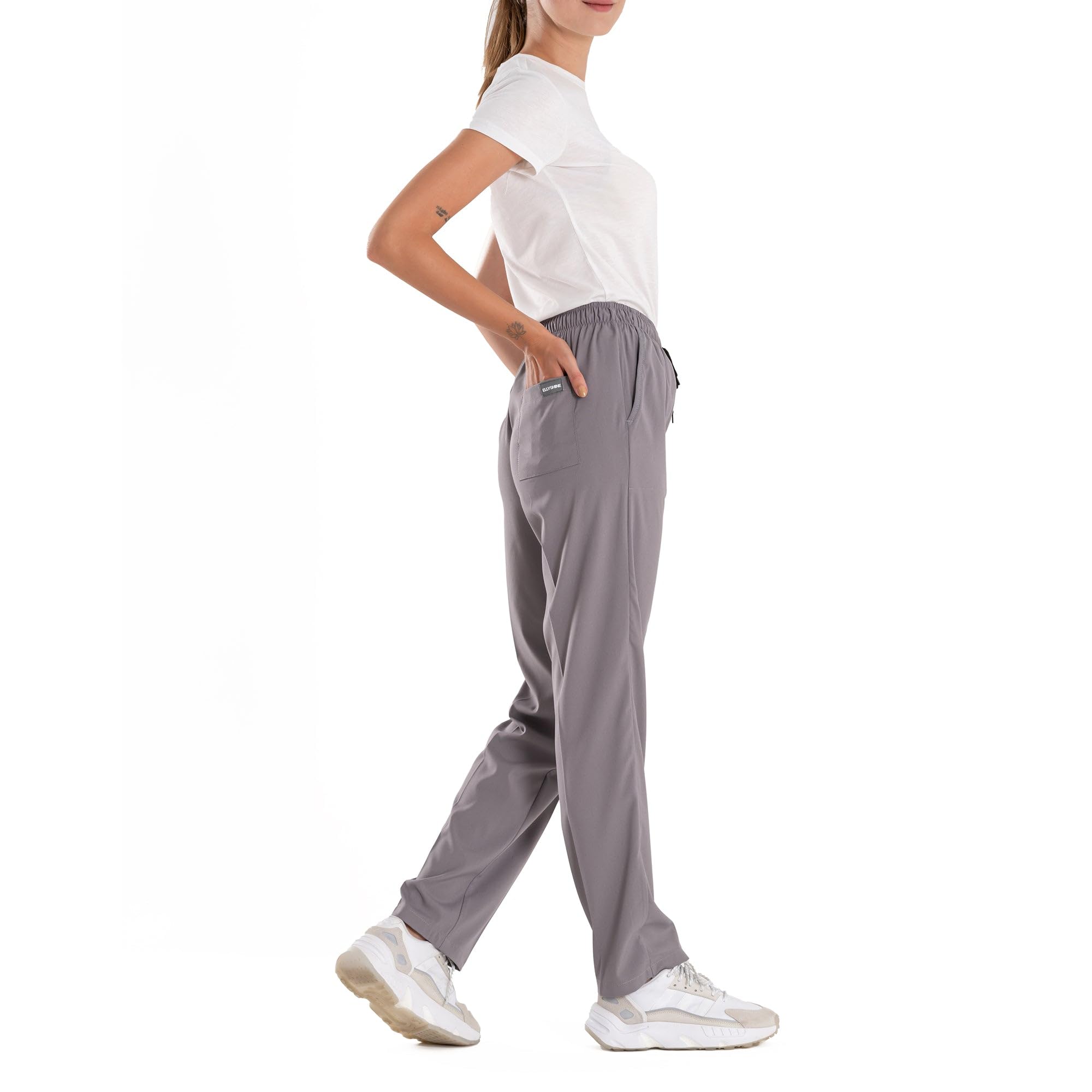 Uniformes médicos profesionales y uniformes quirúrgicos – Conjunto de uniformes médicos de tela elástica suave para mujer – Parte superior e inferior de uniforme médico, gris, XL