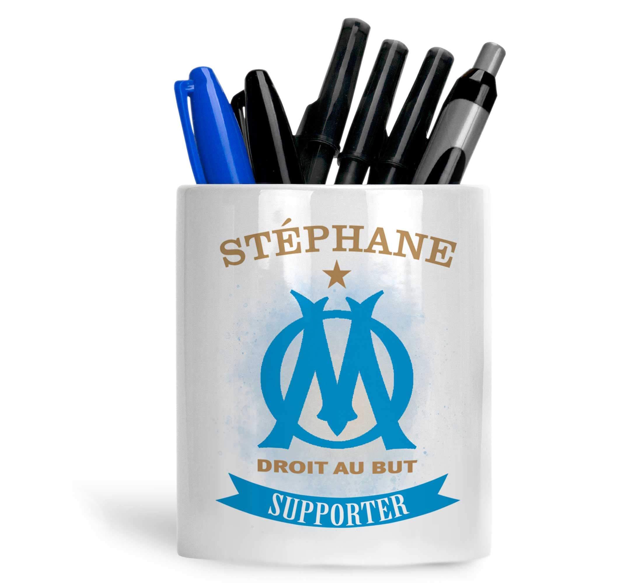 Pot à crayons OM personnalisé prénom - Pot à crayons olympique de Marseille - Fan de l'OM - Supporter - Supportrice