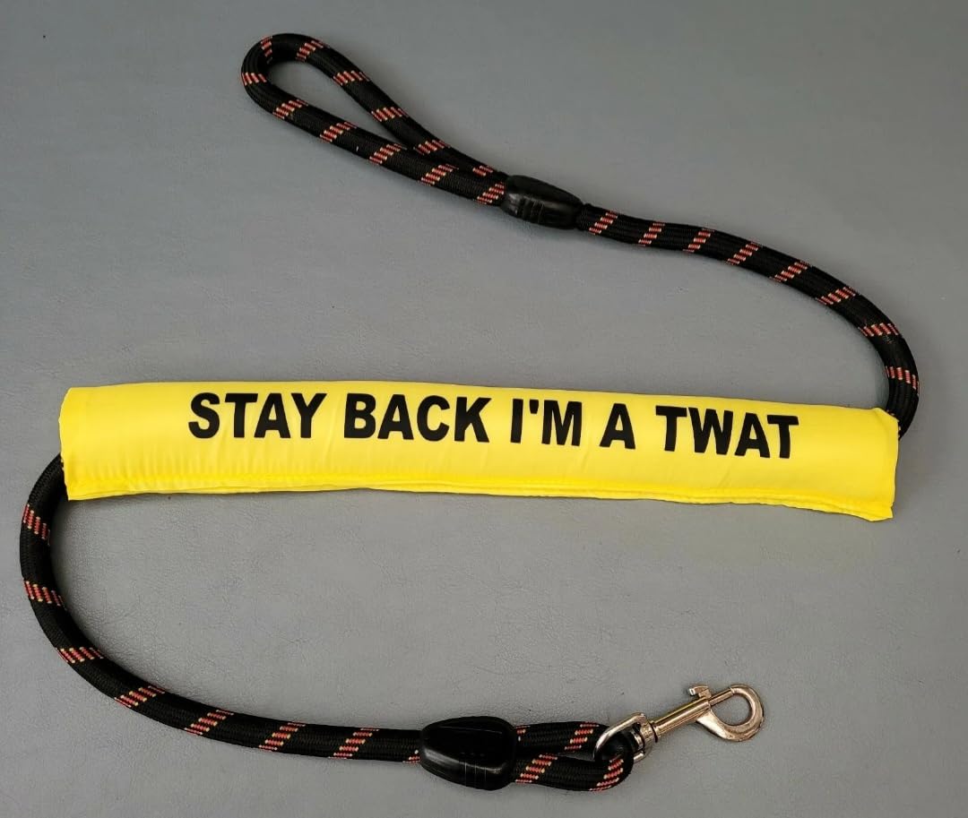 Stay back I'm a twat, dog lead sleeve, yellow, cover wrap