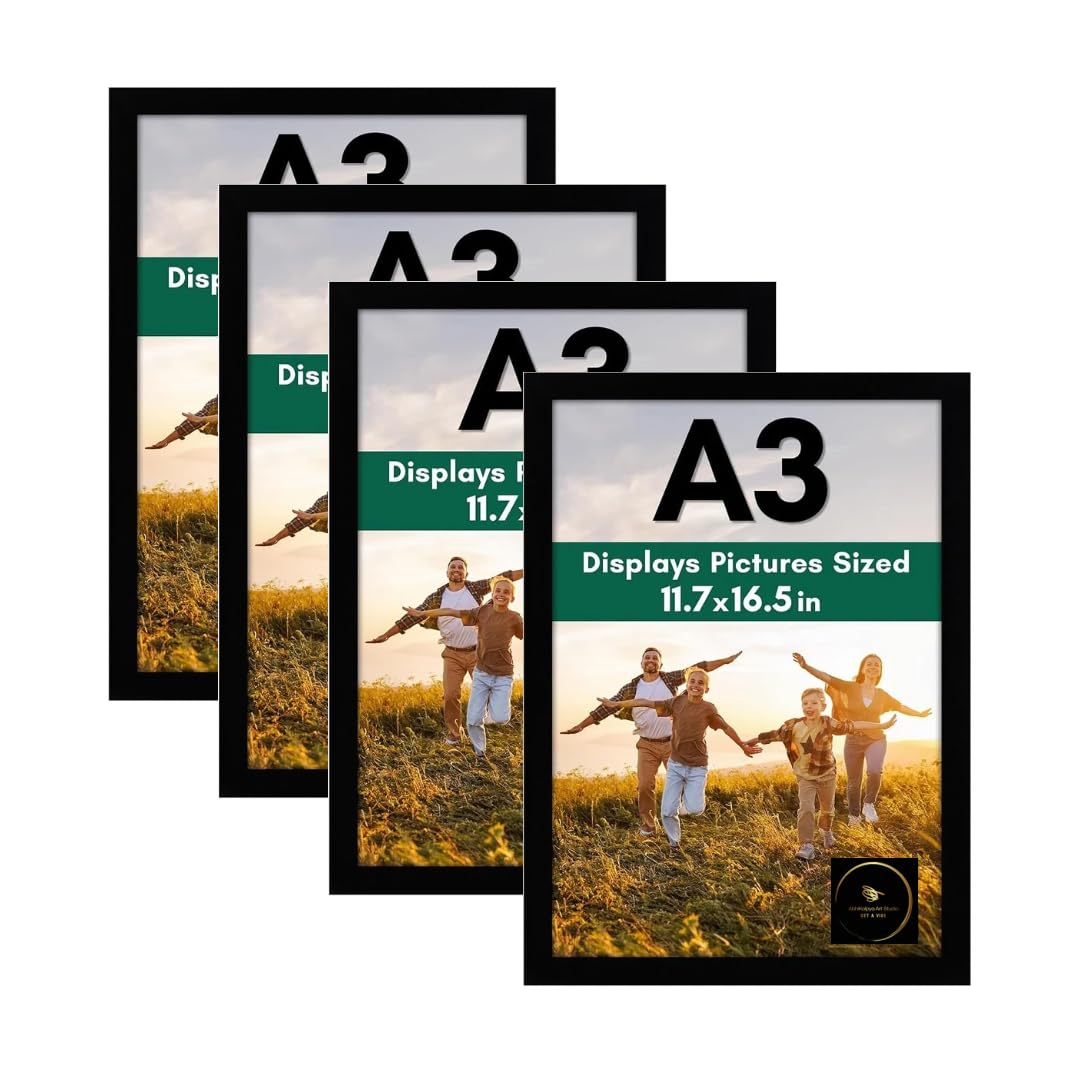 AbhiKalpya Art Studio A3 Photo Frame For Quote,Certificate Wall Hanging Picture Frame For Home and Office Wall Decoration,Size Medium 12x18 inch, (Black) (Set of 4)