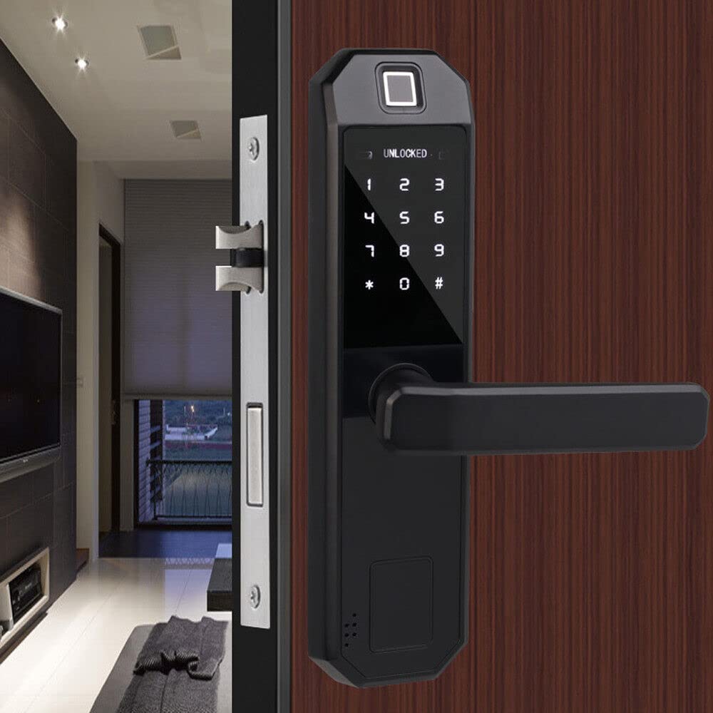 Serrure de porte biométrique à empreintes digitales, serrure de porte électronique, serrure connectée, serruree intelligente avec empreinte digitale et code clavier numérique, noir