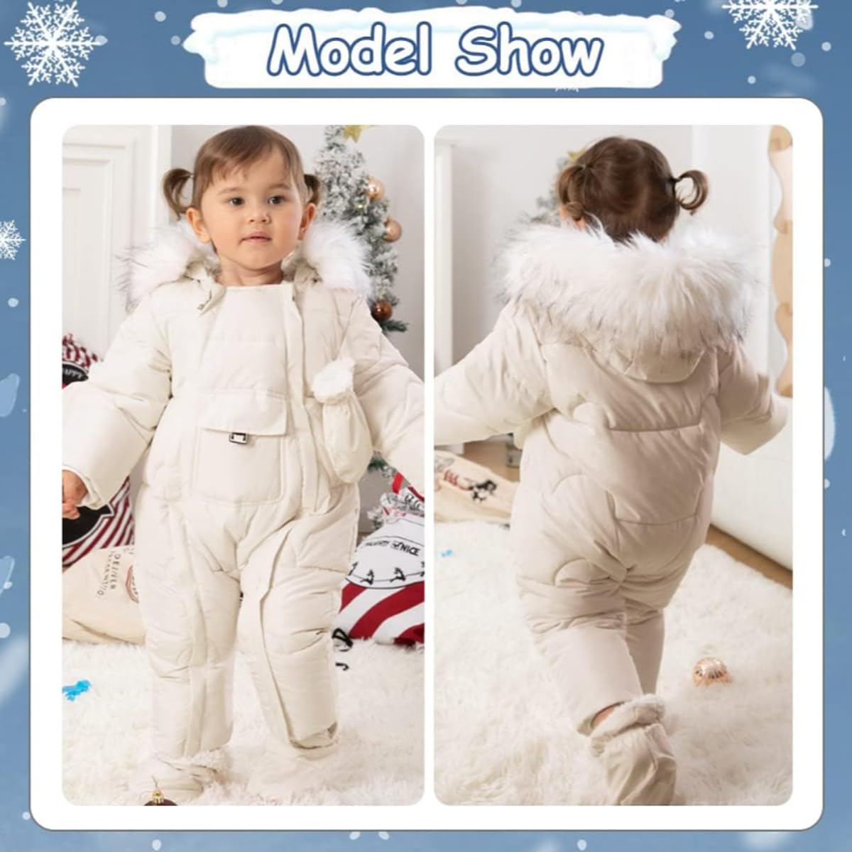 Baby Jungen Mädchen Winter Schneeanzug mit Handschuhen und Schuhen Kleinkind Strampler Kapuze Warm Baby Overall Overall mit Abnehmbarem Pelzbesatz