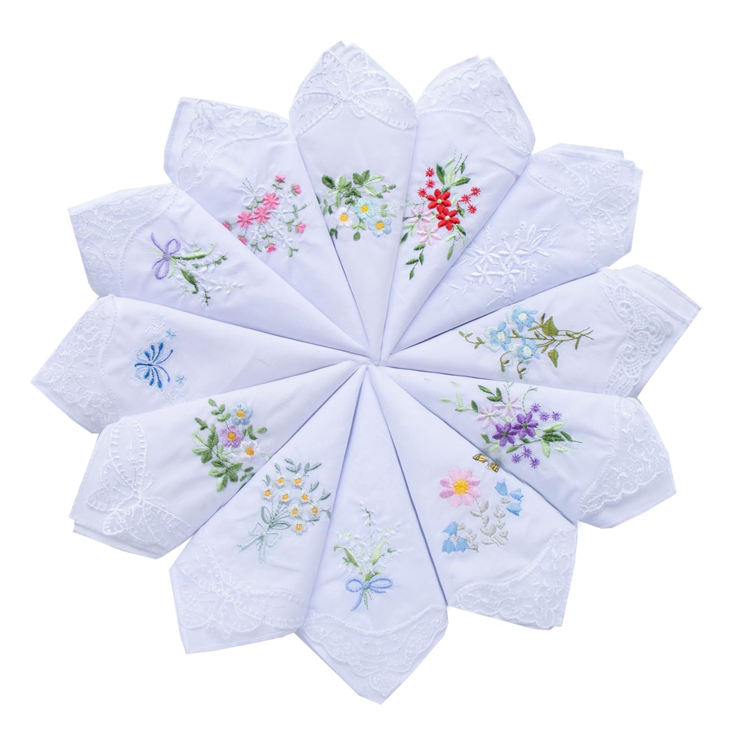 Mix Lot Womens Embroidery Floral Cotton Handkerchiefs Lace Border Wedding Hankies-image-24