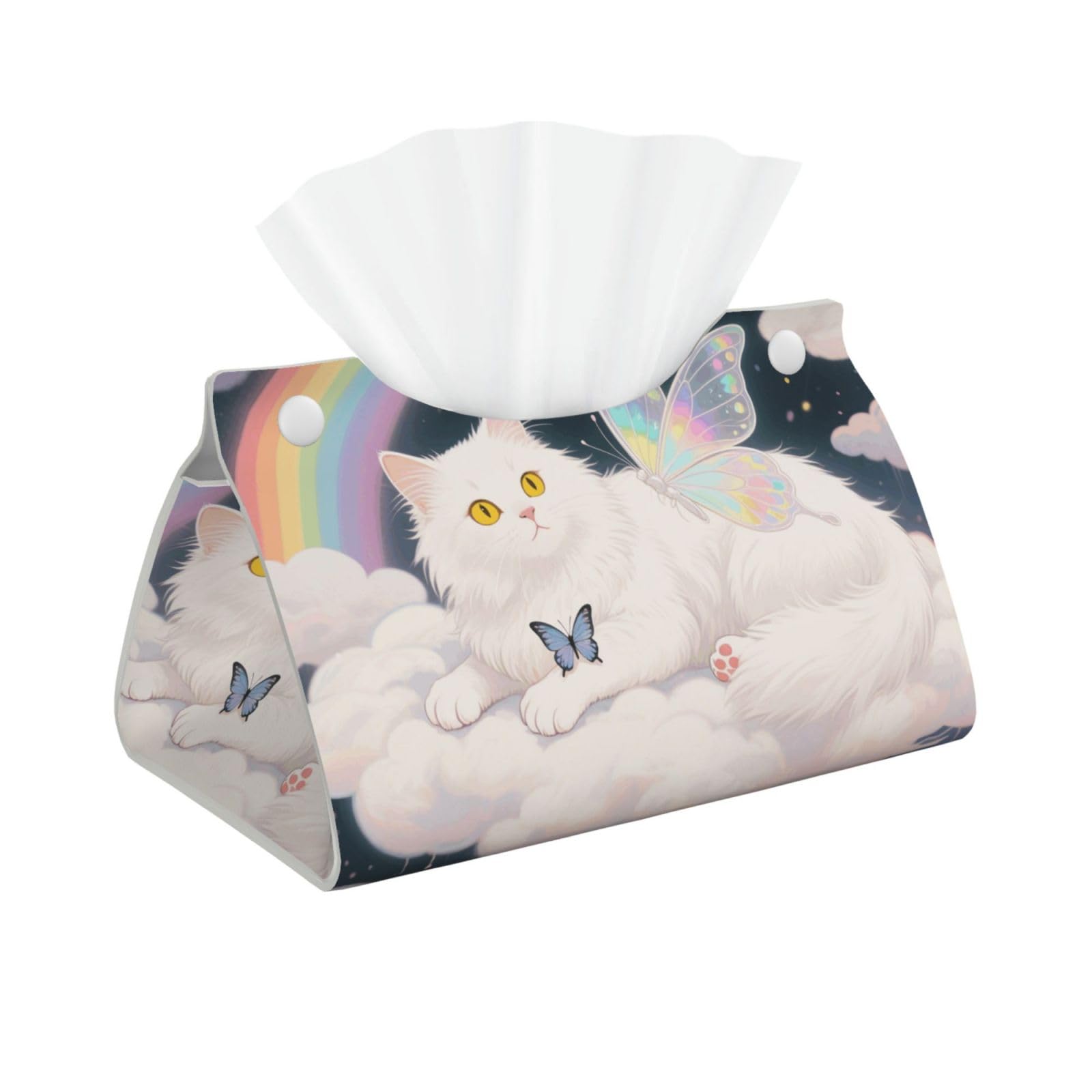 Pu Leather Tissue Box Cover, Cat Butterfly Rectangle Tissue Case Covers Decorative Tissue Box Holder Waterproof Tissue Holder Organizer for Bathroom Home Office