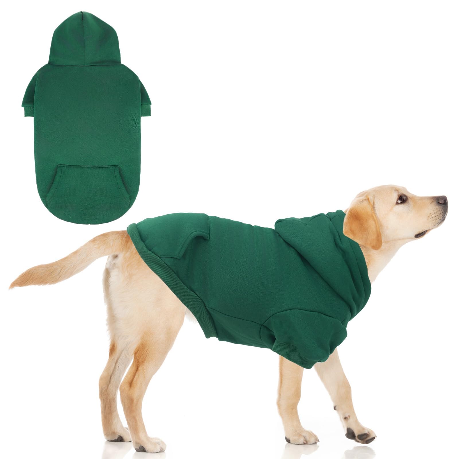 KOOLTAIL Basic Dog Hoodie - Soft & Warm Sweater With Leash Hole and Pocket, Winter Coat, Cold Weather Clothes for Small Medium Large Dogs Puppy Cat Boys Girls Deep Green XL
