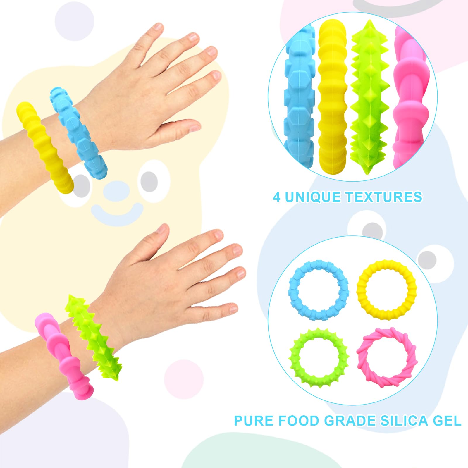 HVIHWI Sensory Fidget Toys, 4 Pack Stretchy Bracelet for Autism Stretchy Fidget Bracelet - Image 3