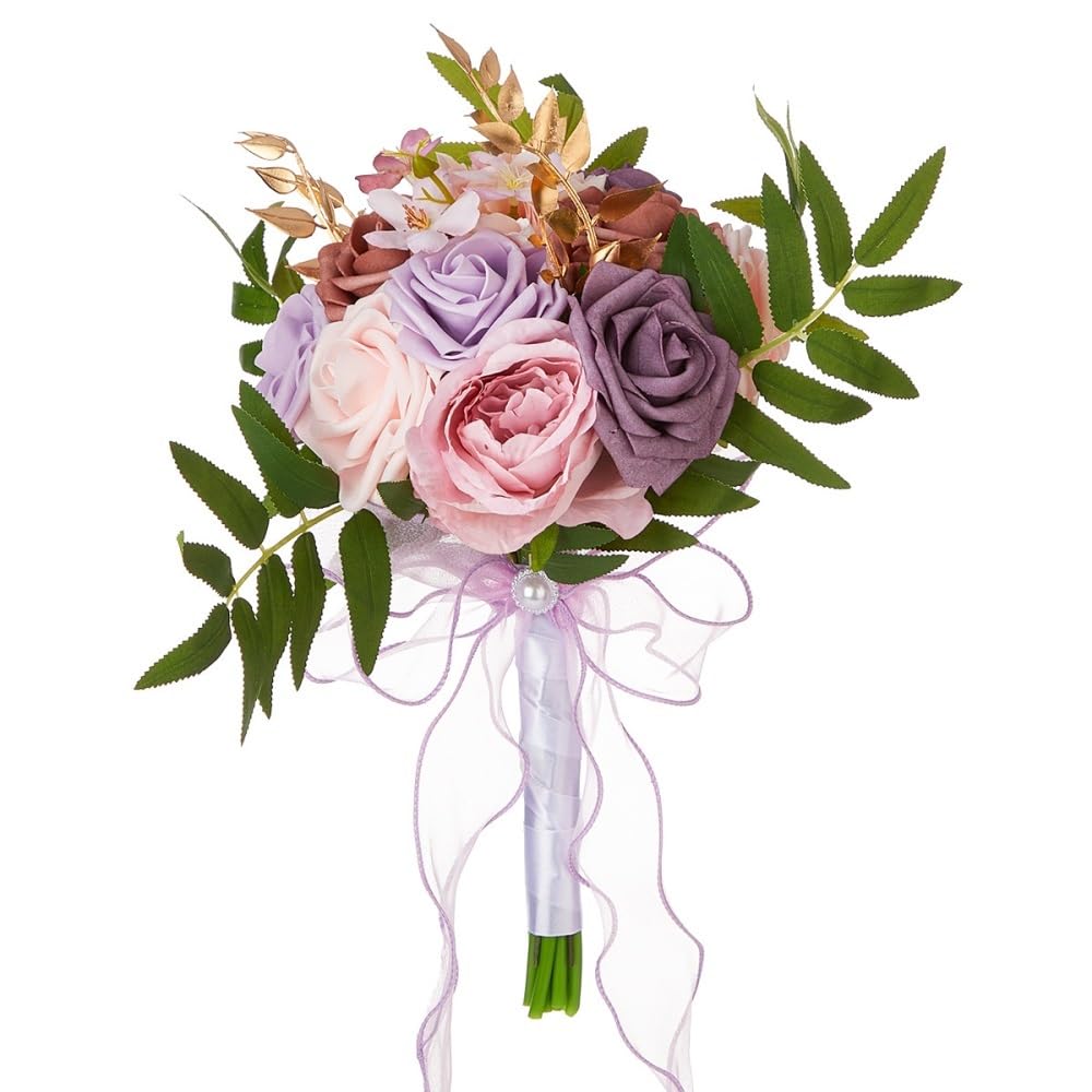 Huffa Pink Artificial Color Matching Roses - Spherical Holding Flowers Bouquet For Weddings And Events(Pink)