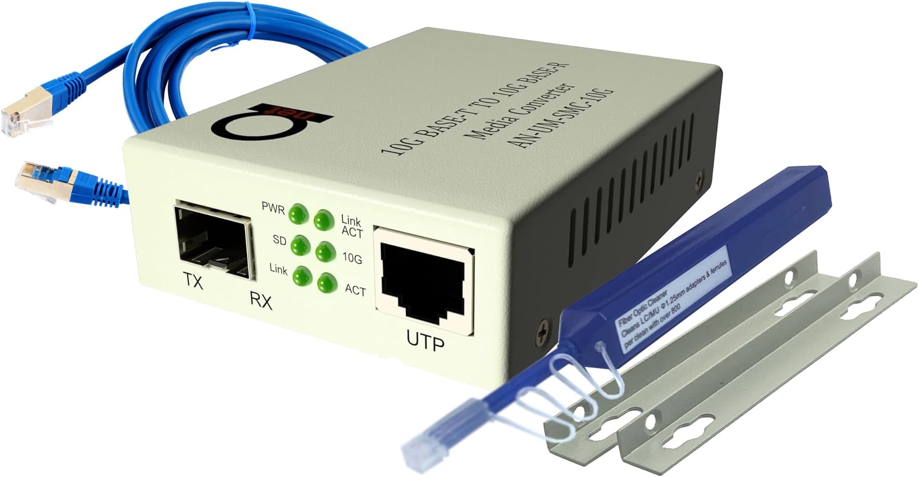 ADnet 10G Fiber to 10G Copper Ethernet Converter – Open SFP+ Slot – 10GBase-T to Base-R – Includes Cat7 UTP Cable – 10Gbps Optical Media Adapter