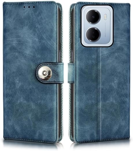 Leather Flip Case Cover Compatible with Back case Cover for Redmi 15A 5G|Designer Button||Hand-Stitched Leather Finish| Li...