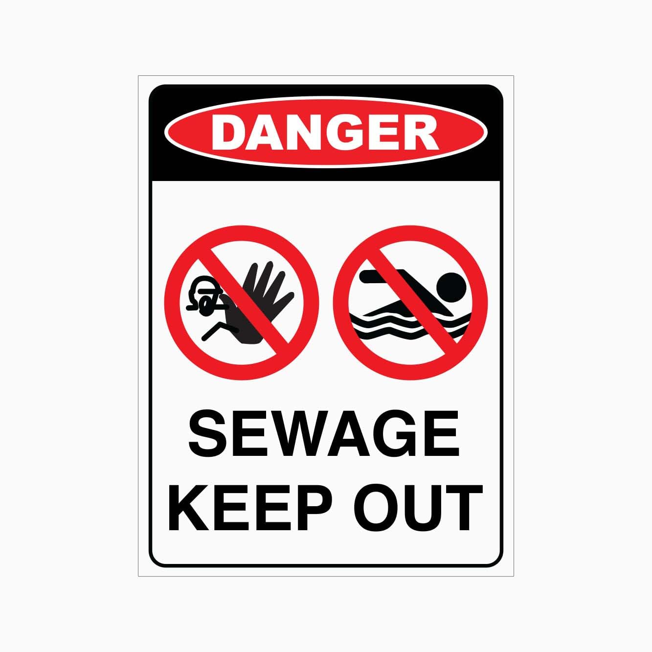 Danger Sewage Keep Out Sign, 12x8 Inch Metal Tin Sign, Hazard Reminder Plaque for Sewage and Drainage Zones