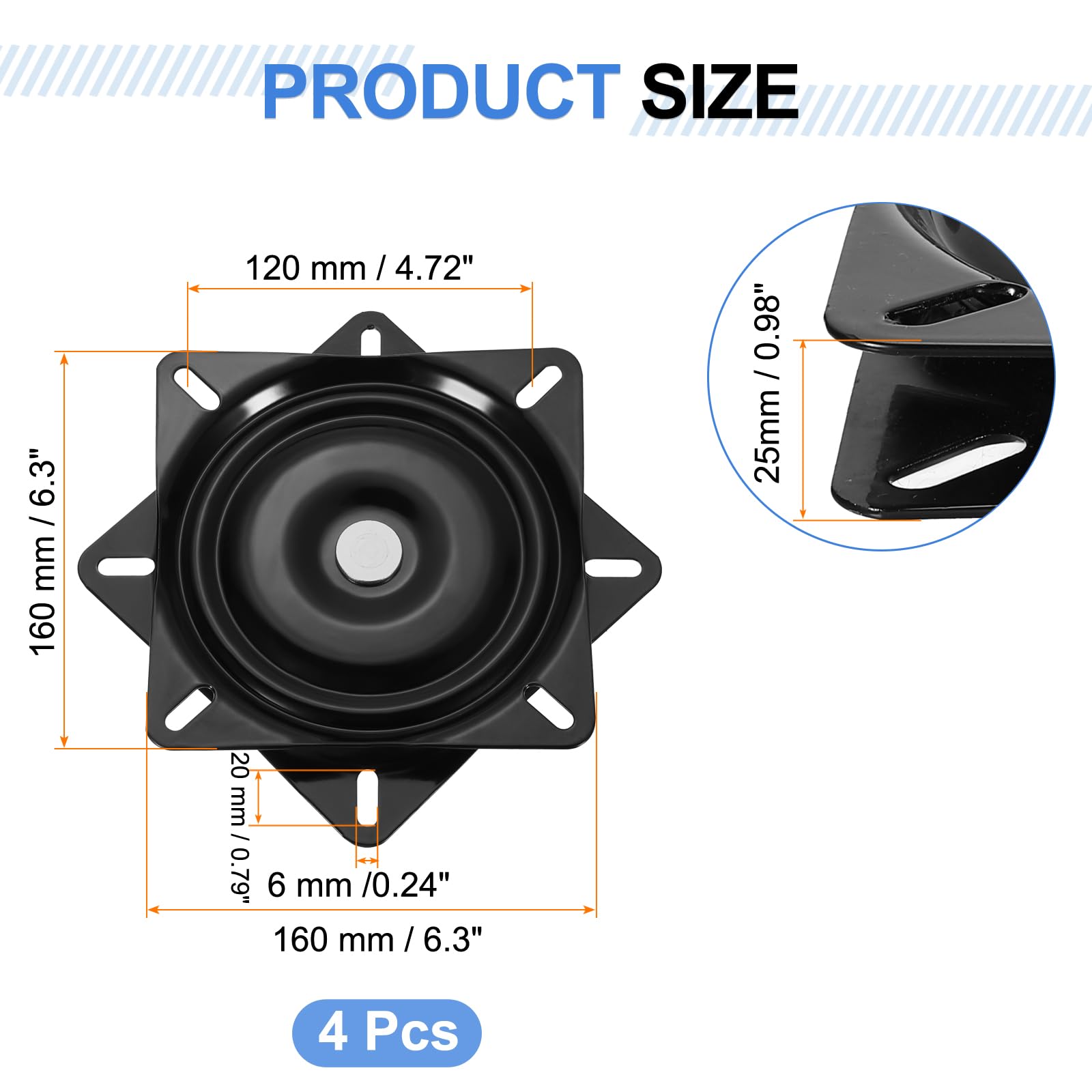 QUARKZMAN 4Pcs 6.5" Plateau Tournant Lazy Susan à 360° Noir (160x2.5mm)
