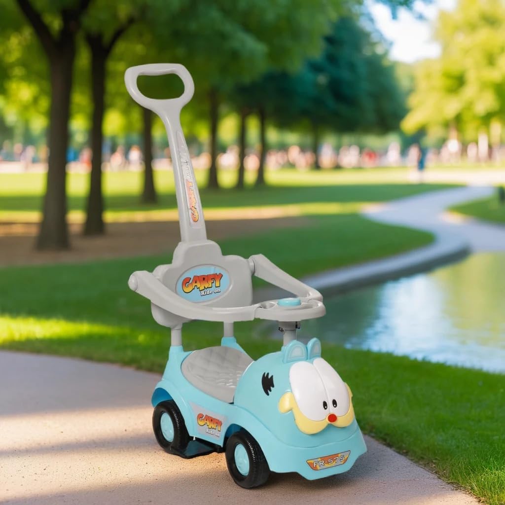 Fun Ride Ride On Push Car, Gaffy 3 in 1 Rider with Removable Parental Handle - Musical Push Car with Utility Storage Toy Box - Armrest Guardrails for Safety, Indoor/Outdoor Toy, Blue, Kid