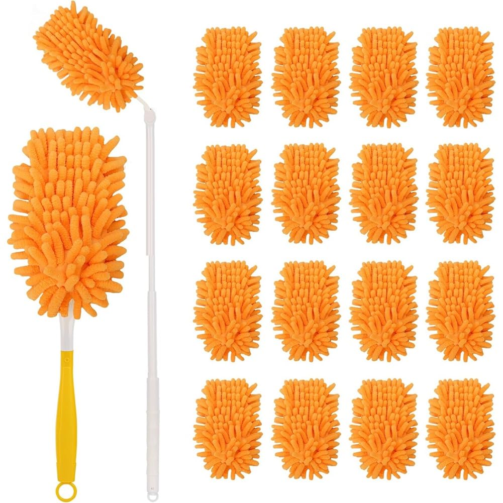 UDSKNV[KSL Reusable Duster Refill 16Pcs, Hand Duster Extended Handle, 360 Heavy Duty Refills for Cleaning, Ceiling Fan