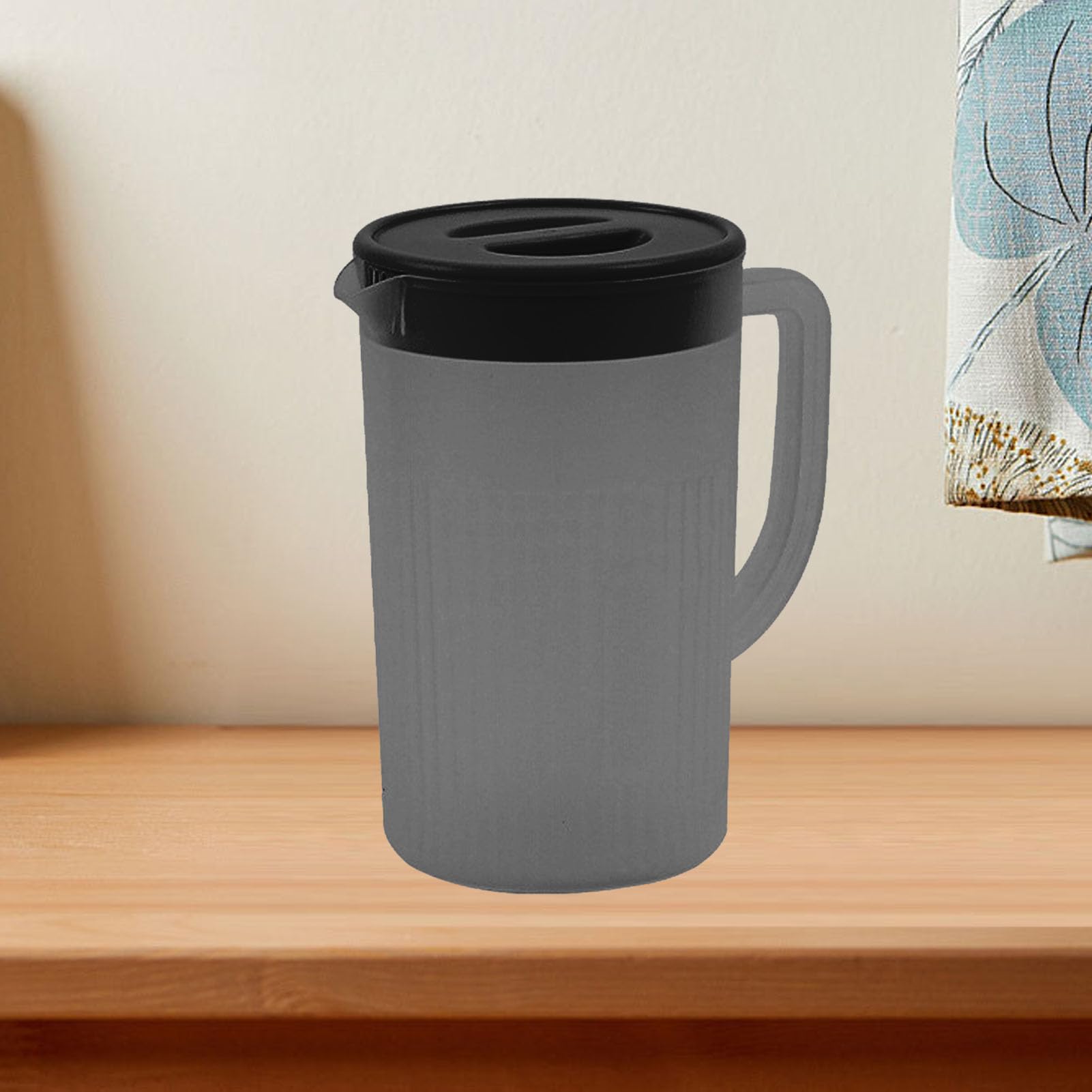 Brocca di plastica di grande capacità con coperchio, caraffa fredda di latte e succo da 2,7 l e brocca per tè freddo, brocca d'acqua di moda semplice per la casa (Nero)