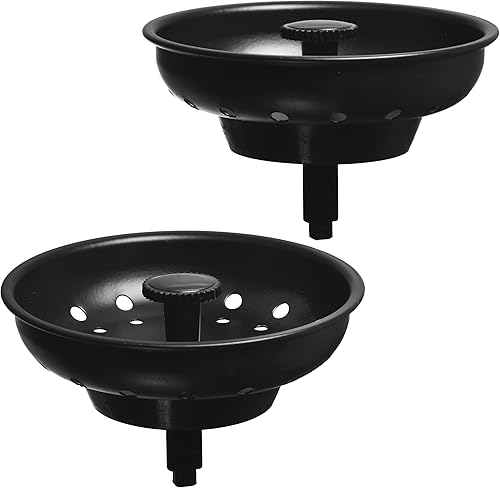 Paquete de 2 Colador y tapón de fregadero de cocina negro de repuesto para drenaje estándar de 3-12 pulgadas, cesta de acero inoxidable con perilla