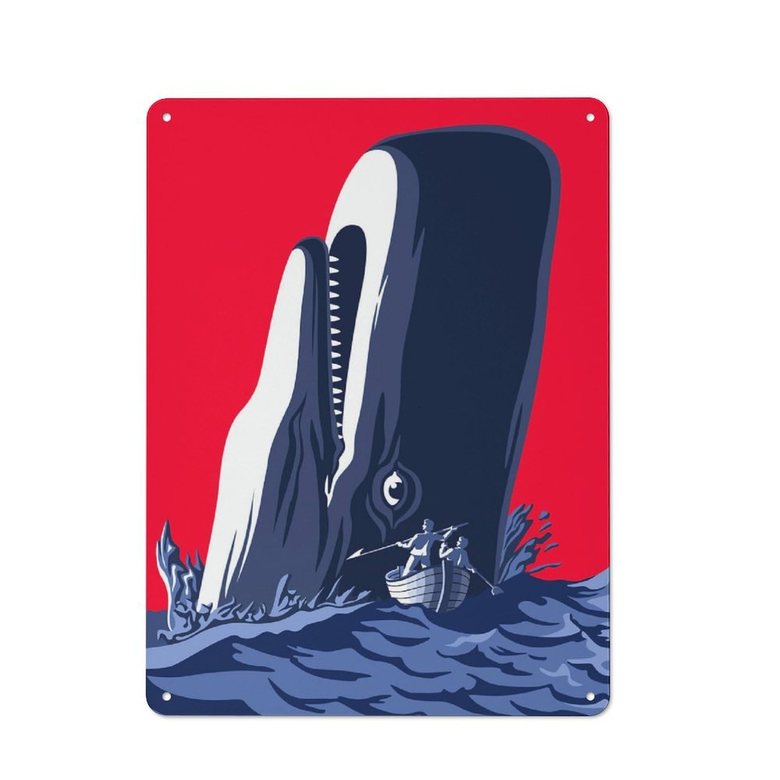 Junmoney Moby Dick-1 Understated Office Metal Sign 40X30cm Featuring Moby Dick, Study Room Decor For Home Office, Reading Corner Or Bedroom