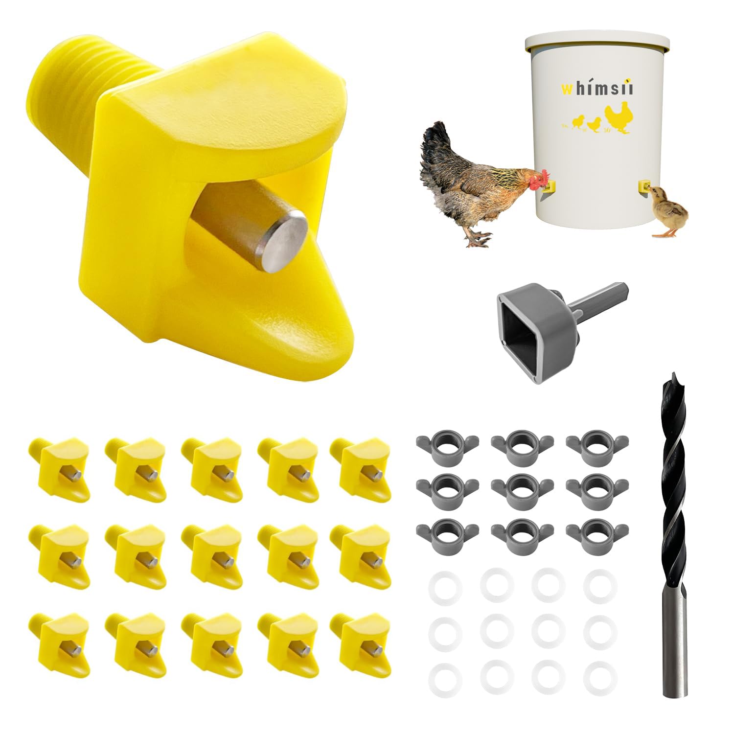Hühnertränkungsnippel 15 Stück, Horizontale Seitenhalterung, Anti-Leak Automatisches Wassersystem für Geflügel, Geeignet für Hühner, Ente, Wachtel, Inklusive Bohrer & Installationswerkzeug