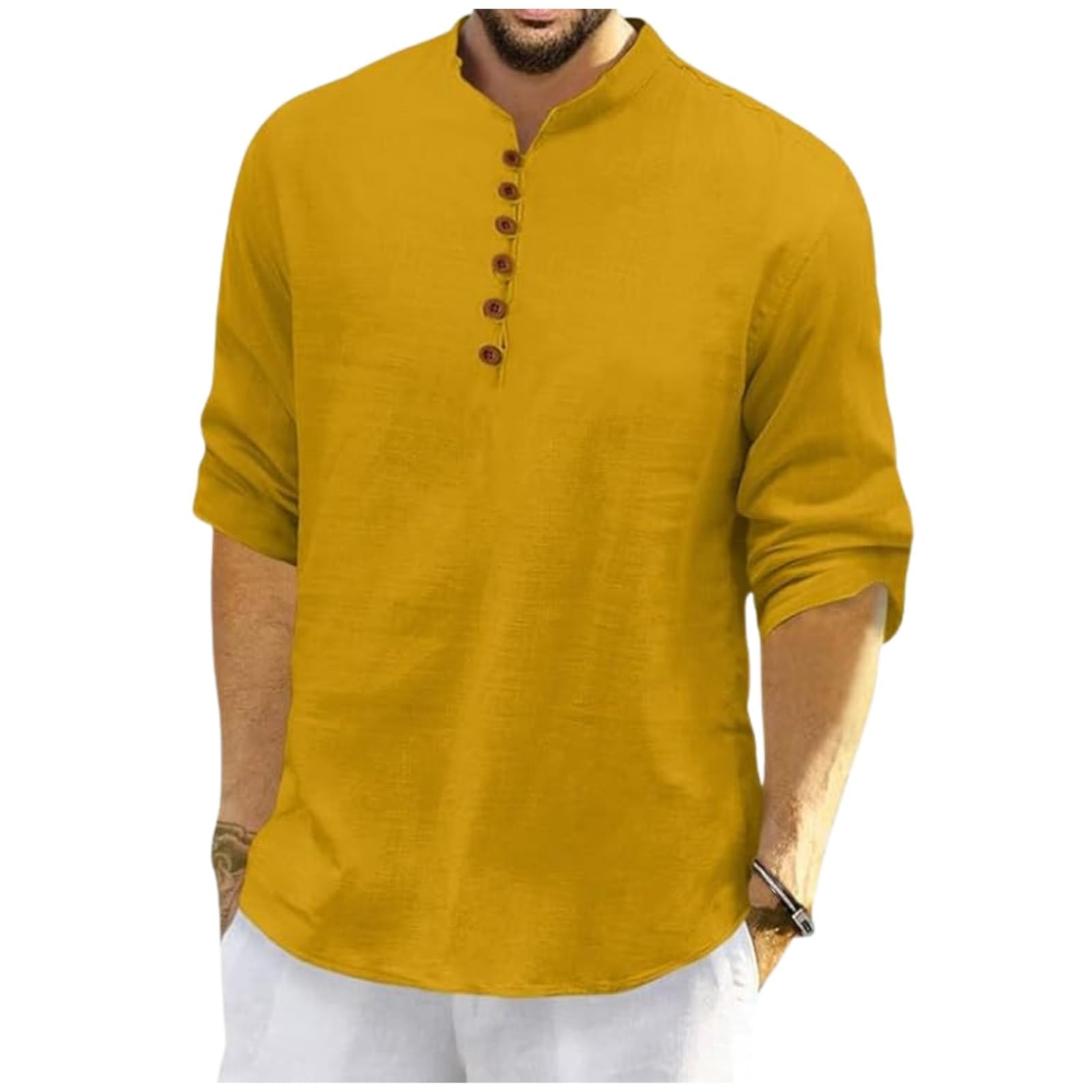 Men's Cotton Polyester Blend Solid Regular Fit Full Sleeve Short Kurta | Ethnic, Lightweight Summer Kurta for Daily & Occasion Use
