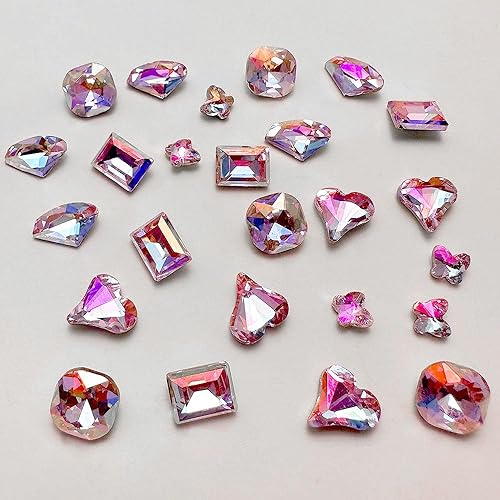 Miniatura 2 de Dornail 25 piezas de diamantes de imitación y dijes rosas para uñas, formas brillantes de mariposa y corazón, diamantes rectangulares y diamantes